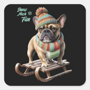 Sticker Carré Bouledogue français faisant une descente en traîne