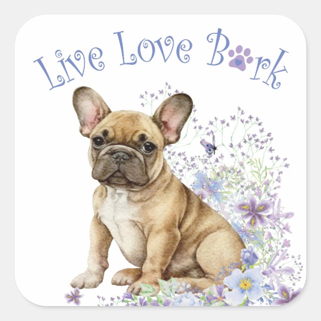 Sticker Carré Bouledogue Français Floral (Devant)