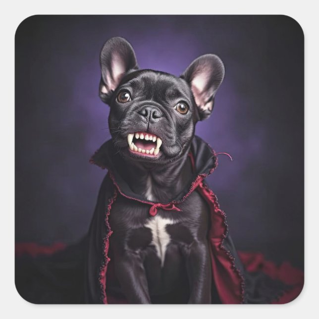 Sticker Carré Bouledogue français vampire Halloween mignon (Devant)