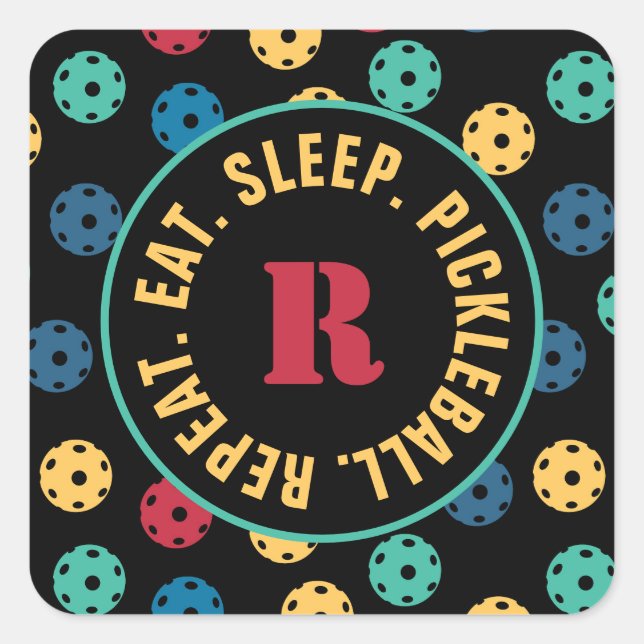 Sticker Carré 😍 boules à sabots rétro / noir avec initial (Devant)