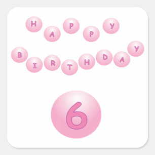 Sticker Carré Boules d'anniversaire roses 6 ans