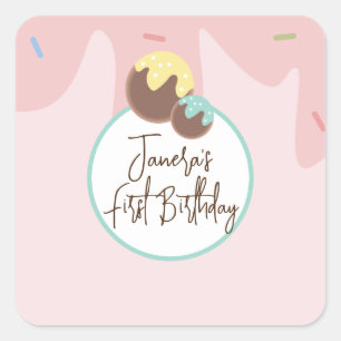 Sticker Carré Boules de Cakepop mignonnes pour le premier annive