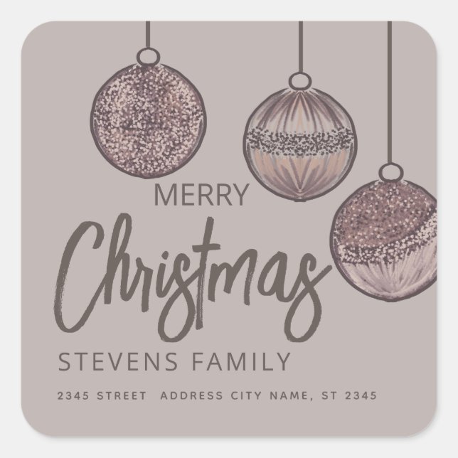 Sticker Carré Boules de Noël aquarelle Joyeux Noël   (Devant)