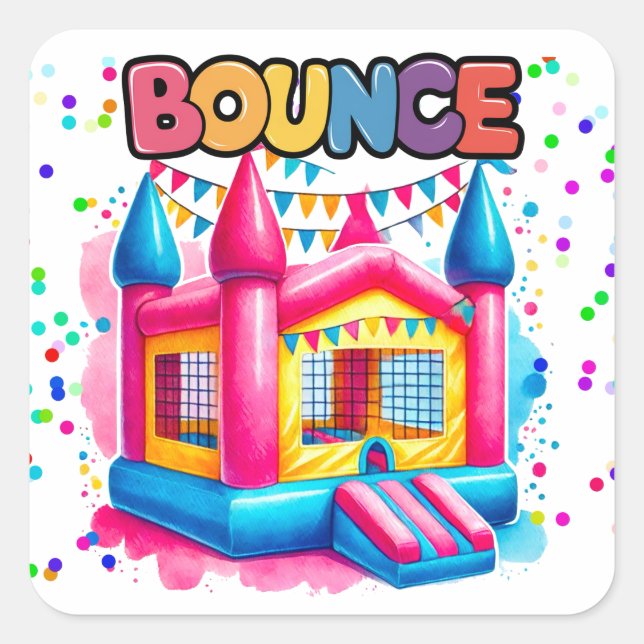 Sticker Carré Bounce House Anniversaire Bash (Devant)