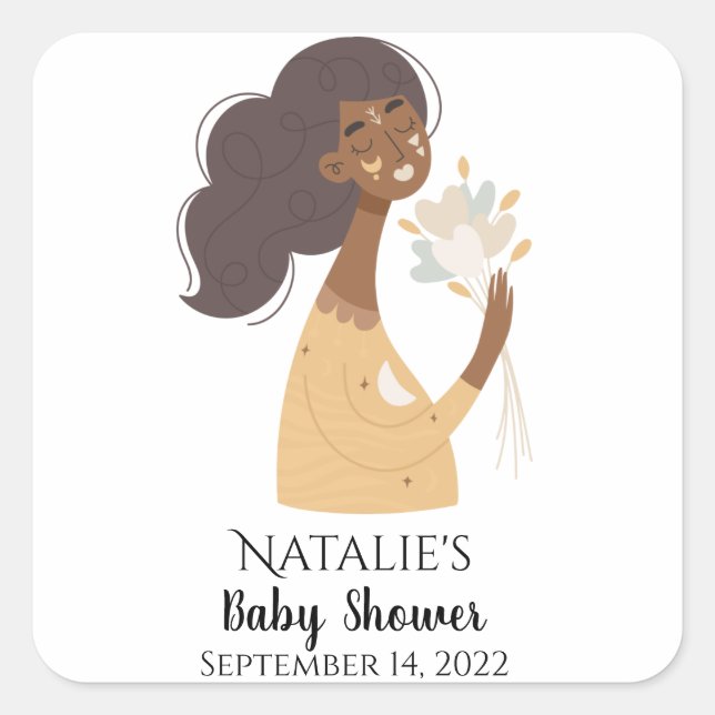 Sticker Carré Bouquet de coeurs de femme Brown et souriante (Devant)