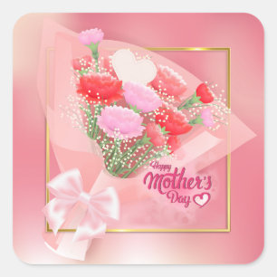 Sticker Carré Bouquet de fleurs pour la Fête des Mères   Cadeau 