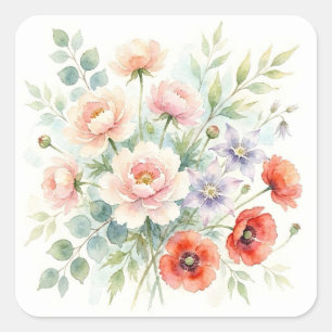 Sticker Carré Bouquet de fleurs sauvages de jardin de campagne à