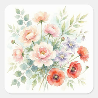 Sticker Carré Bouquet de fleurs sauvages de jardin de campagne à