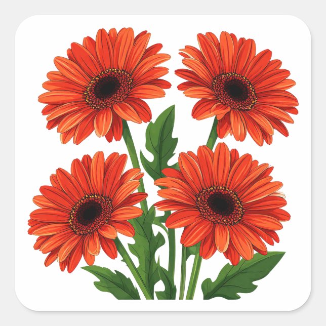 Sticker Carré Bouquet de gerbera rouge vif (Devant)