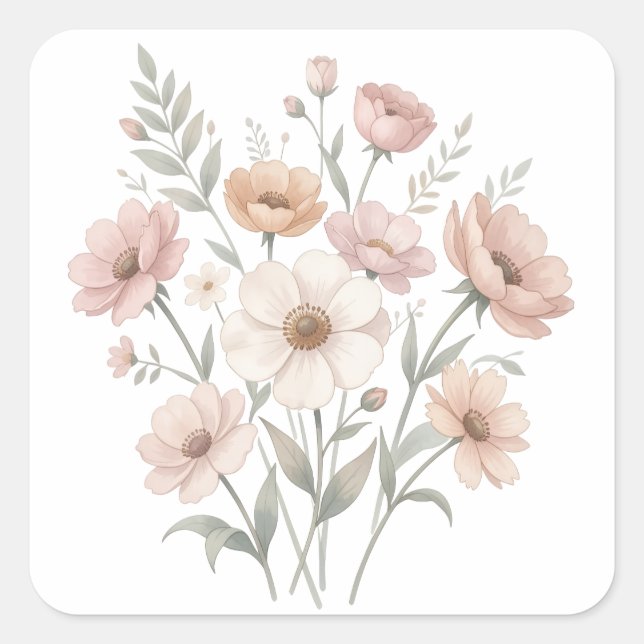Sticker Carré Bouquet de l'Anémone Délicate Douceur Aquarelle (Devant)
