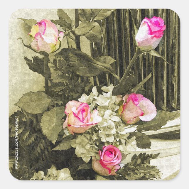 Sticker Carré Bouquet de mariage vintage (Devant)