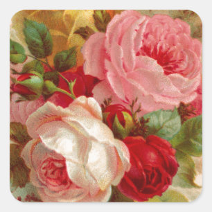 Sticker Carré Bouquet de rose vintage