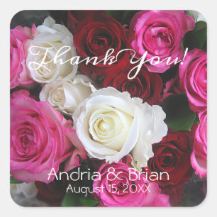 Sticker Carré Bouquet de roses roses blanches et rouges, Personn
