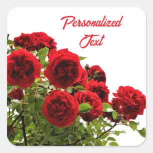 Sticker Carré Bouquet de Roses Rouges Élégant Monogramme