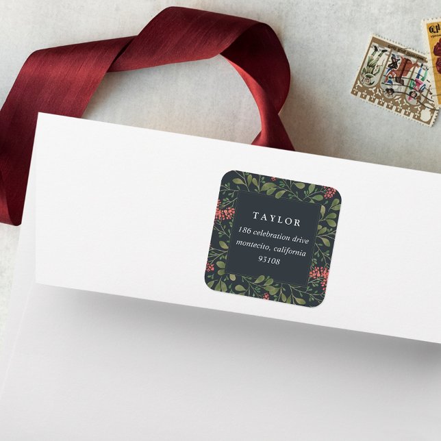 Sticker Carré Bouquet d'hiver | Adresse de retour de vacances (Créateur téléchargé)