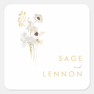 Sticker Carré Bouquet Fleur sauvage lunaire - Enveloppe Phoques