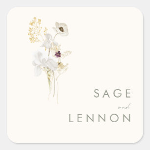 Sticker Carré Bouquet Fleur sauvage Whimsical Enveloppe ivoire