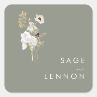 Sticker Carré Bouquet Fleur sauvage Whimsical | Enveloppe verte
