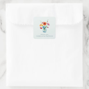 Sticker Carré Bouquet Floral Aquarelle Joyeux
