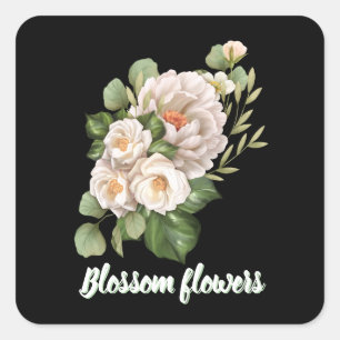 Sticker Carré Bouquet floral blanc élégant avec feuilles vertes