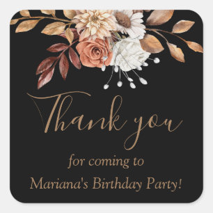 Sticker Carré Bouquet Floral d'Automne Anniversaire Noir Favor