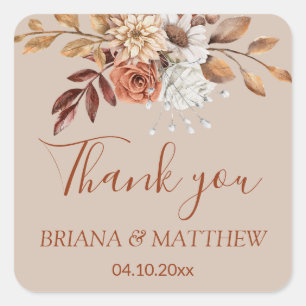 Sticker Carré Bouquet Floral d'Automne Taupe Favori