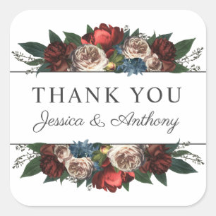 Sticker Carré Bouquet Floral de Luxe Tons Teinté Merci