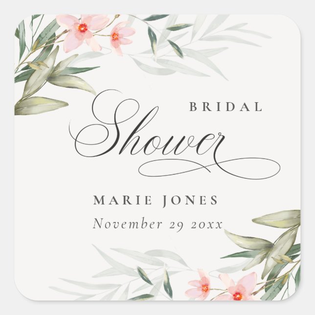 Sticker Carré Bouquet Floral de Verdure Teintée Rustique pour Ma (Devant)