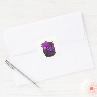 Sticker Carré Bouquet floral magique violet dans un cadre doré