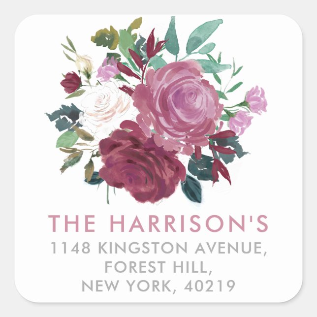 Sticker Carré Bouquet floral peint à la main moderne Adresse de  (Devant)
