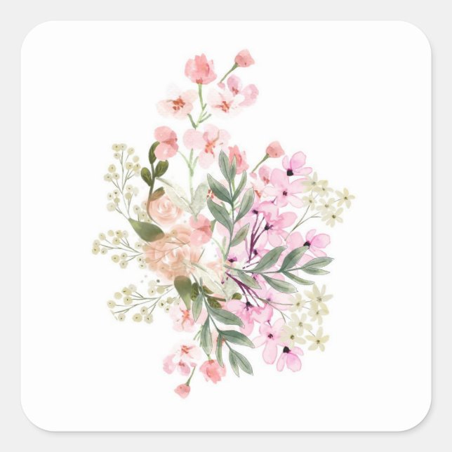 Sticker Carré Bouquet floral rose (Devant)