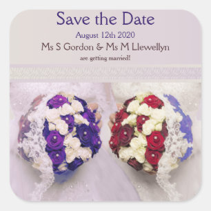 Sticker Carré Bouquet Mariées lesbiennes Mariage Enregistrer la