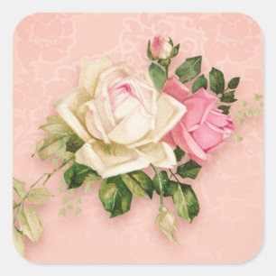 Sticker Carré Bouquet Rose & Blanc Élégant Rose