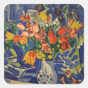 Sticker Carré Bouquet vintage avec figures dans l'Arrière - plan