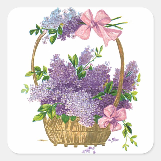 Sticker Carré Bouquet vintage de Lilacs violets (Devant)