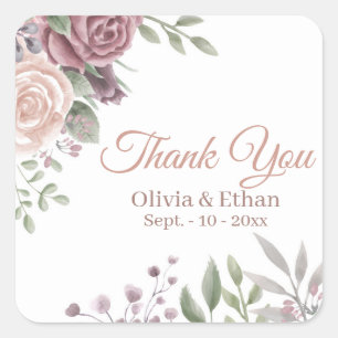 Sticker Carré Bouquet vintage Dusty Rose Floral