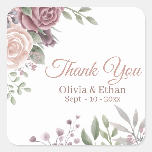 Sticker Carré Bouquet vintage Dusty Rose Floral (Devant)