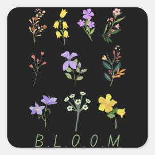 Sticker Carré bouquet vintage minimaliste fleur sauvage