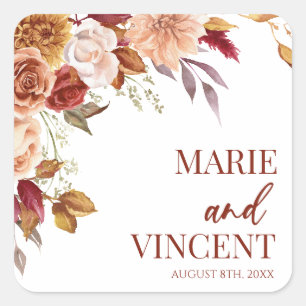 Sticker Carré Bourgogne Burange Brown Floral Mariage