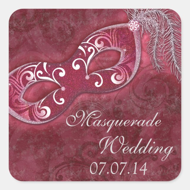 Sticker Carré Bourgogne Masquerade Ball Mardi Gras Mariage (Devant)