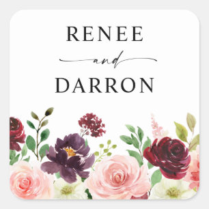 Sticker Carré Bourgogne & Rose Blush 4 Floral