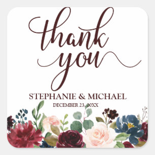 Sticker Carré Bourgogne Rouge Floral Russe Boho Merci