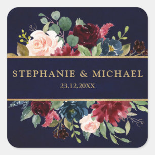 Sticker Carré Bourgogne Rouge Floral Russe Boho Merci