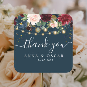 Sticker Carré Bourgogne rustique, fleurs et lumières bleues et r