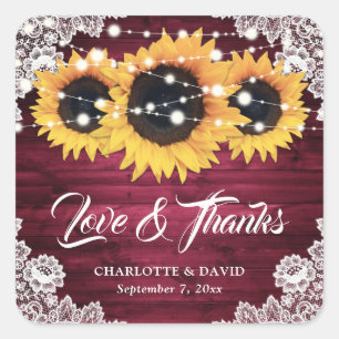 Sticker Carré Bourgogne Rustique Mariage de tournesol en bois Me