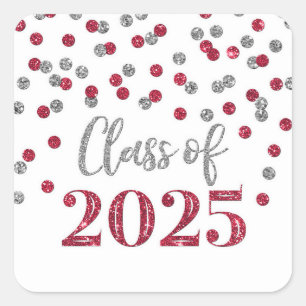 Sticker Carré Bourgogne Silver Confetti Graduation 2025