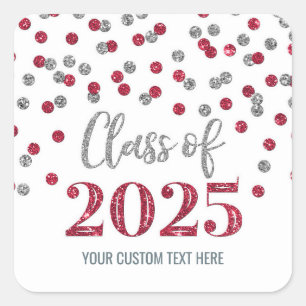 Sticker Carré Bourgogne Silver Confetti Graduation 2025