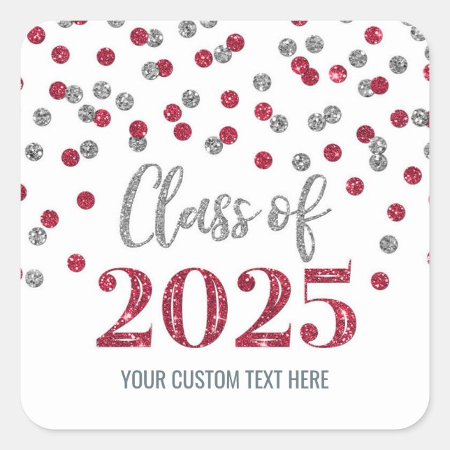 Sticker Carré Bourgogne Silver Confetti Graduation 2025 (Devant)