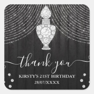 Sticker Carré Bouteille de Parfum Diamant Argent Anniversaire