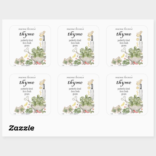Sticker Carré Bouteille de pot de thym vintage  (Feuille)